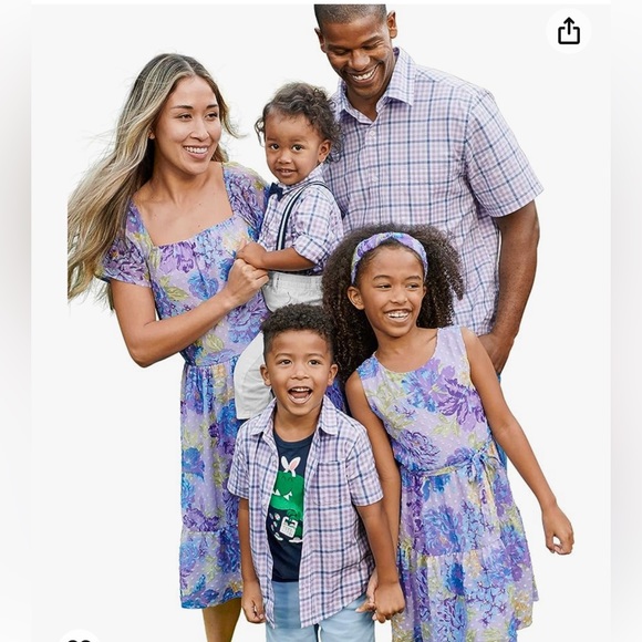 🆕 The Children’s Place, “Dad & Me” Gingham Poplin Button Shirts - Petal Purple - Picture 4 of 6